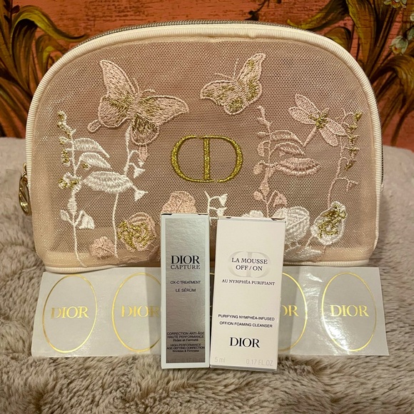 Dior Handbags - Dior Beauty Limited Edition Floral Embroidered Beige Cosmetic Bag